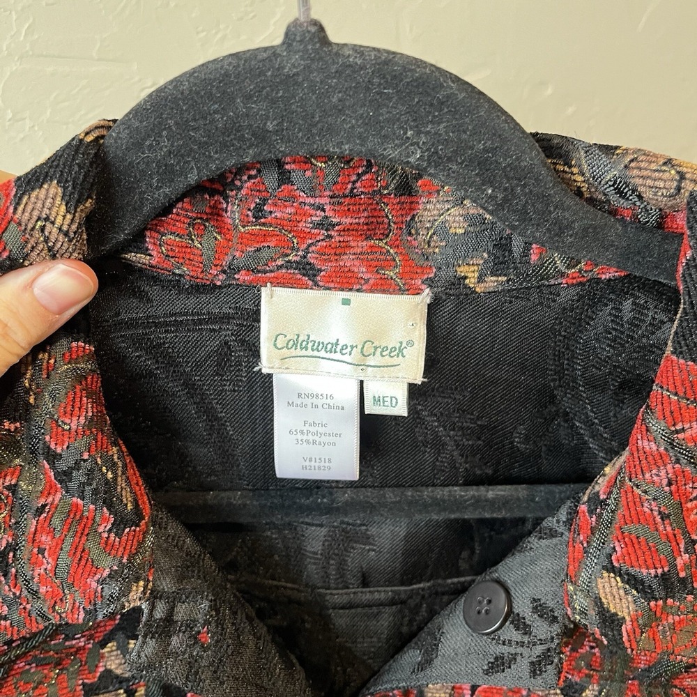 Women's Jacket Red Embroidered Dark Floral Corduroy Jean Whimsigoth‎ Grunge M - Picture 5 of 8
